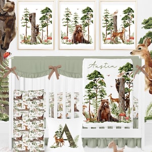 Woodland Crib Bedding Set, Baby Boy Crib Bedding Set, Woodland Animals Nursery, Bear Crib Sheet, Gender Neutral, Woodland Baby Shower Gifts