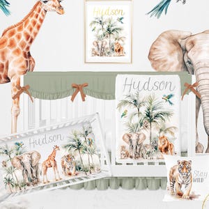 Safari Crib Bedding Set, Elephant Baby Blanket, Jungle Crib Bedding Set, Safari Animals Nursery, Jungle Nursery, Safari Baby Shower Gift Boy