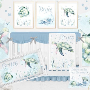 Sea Turtle Crib Bedding Set, Boy Crib Bedding, Sea Turtle Nursery, Under The Sea Crib Bedding Set, Ocean Crib Bedding, Nautical Baby Bedding
