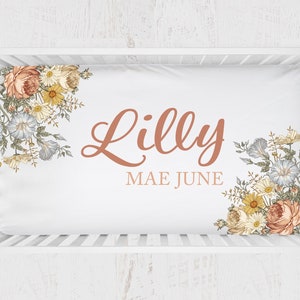 Vintage Floral Crib Sheet, Personalized Crib Sheet Girl, Vintage Floral Nursery Bedding, Vintage Nursery Girl, Custom Floral Baby Bedding