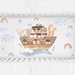 Noah&#39;s Ark Baby Bedding Boy, Boho Fitted Crib Sheet Boy, Animals Baby Shower Gift, Noah&#39;s Ark Nursery Bedding Boy, Animals Nursery Decor Boy