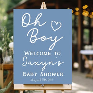 Letrero de bienvenida para baby shower de niño, letrero azul para baby shower de niño, decoraciones para baby shower de niño, póster de bienvenida de cartón pluma, póster de baby shower de corazón