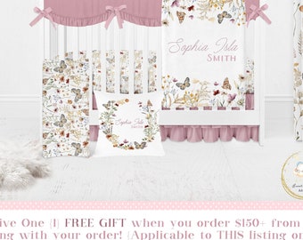 Wildflower Crib Bedding Set, Personalized Baby Girl Crib Bedding Set, Floral Nursery Bedding Set Girl, Boho Crib Bedding, Floral Crib Sheet