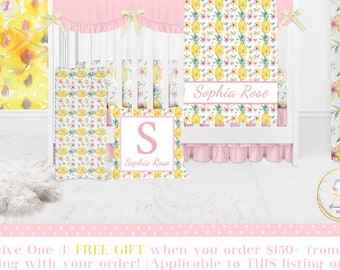 Pineapple Crib Bedding Set, Pink Floral Crib Bedding Set, Tropical Nursery Decor, Pineapple Baby Blanket, Custom Crib Bedding Girl Pink Crib