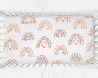 Rainbow Crib Sheet, Rainbow Baby Bedding, Gender Neutral Crib, Rainbow Nursery, Boho Rainbow Crib Sheets, Rainbow Baby Bedding, Fitted Sheet