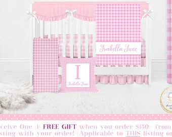 Baby Girl Crib Bedding Set, Pink Baby Bedding Crib Set, Gingham Nursery Bedding Set, Plaid Nursery Bedding Set Girl, Pink Gingham Crib Sheet