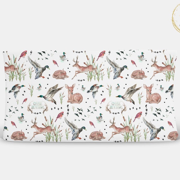 Duck Changing Pad Cover Boy, Deer Changing Pad, Duck Hunting Changing Table Boy, Woodland Nursery, Forest Animals Decor, Deer Nursery Antler