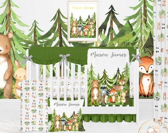 Woodland Crib Bedding Set, Forest Baby Bedding Boy, Woodland Animals Nursery, Woodland Baby Shower Gift Boy, Bear Bedding, Forest Nursery