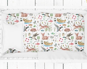 Gone Fishing Crib Sheet, Mallard Duck Crib Sheet, Fishing Nursery Bedding Boy, Deer Crib Sheet, Duck Nursery Bedding, Deer Crib Bedding Boy
