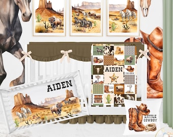 Cowboy Baby Bedding Set, Baby Boy Crib Bedding Set, Western Nursery Bedding Set, Buffalo Crib Sheet, Cow Baby Bedding Boy, Horse Crib Sheet