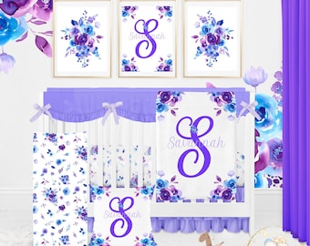 Floral Crib Bedding Set, Purple Crib Bedding Set, Baby Girl Bedding Set, Purple Nursery Set, Floral Nursery Decor, Lavender Baby Shower Gift