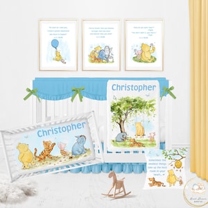 Classic Pooh Crib Bedding Set, Pooh Baby Bedding Set, Pooh Nursery Newborn, Classic Pooh Baby Blanket Boy, Custom Crib Bedding Set Boy Blue