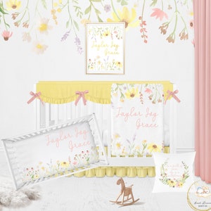 Wildflower Crib Bedding Set, Custom Girl Crib Bedding Set, Floral Crib Bedding Set Girl, Wildflower Nursery Bedding, Floral Crib Sheets Girl