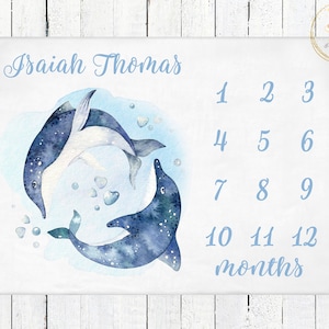 Dolphin Milestone Blanket, Baby Milestone Blanket, Dolphin Baby Shower Gifts, Under The Sea Baby Blanket, Personalized Dolphin Baby Blanket