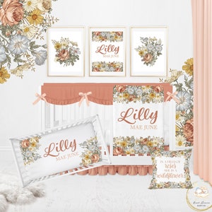 Vintage Floral Crib Bedding Set, Baby Girl Crib Bedding, Boho Crib Bedding Set, Vintage Floral Nursery, Mustard Crib Sheet, Baby Shower Gift