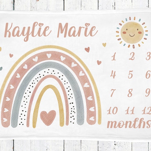 Baby Girl Rainbow Monthly Milestone Blanket Personalized Month Etsy