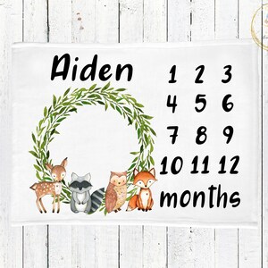 Woodland Milestone Blanket, Baby Milestone Blanket, Monthly Milestone Blanket Boy, Woodland Animals Nursery Bedding, Woodland Baby Blanket