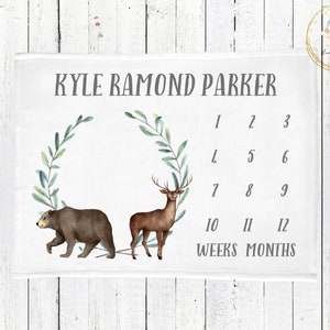 Woodland Milestone Blanket Boy, Monthly Milestone Blanket Boy, Woodland Baby Blanket Boy, Woodland Baby Shower Gifts, Woodland Baby Bedding
