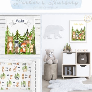 Woodland Crib Bedding Set Boy, Woodland Crib Sheets Boy, Woodland Animals Baby Bedding Boy, Woodland Nursery, Personalized Baby Blanket Boy