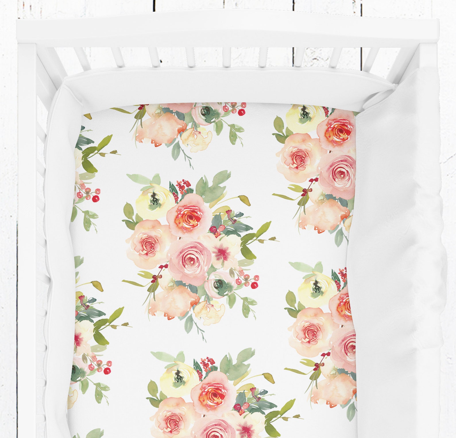 Floral Crib Sheets Girl / Blush Baby Bedding Girl / Vintage Etsy