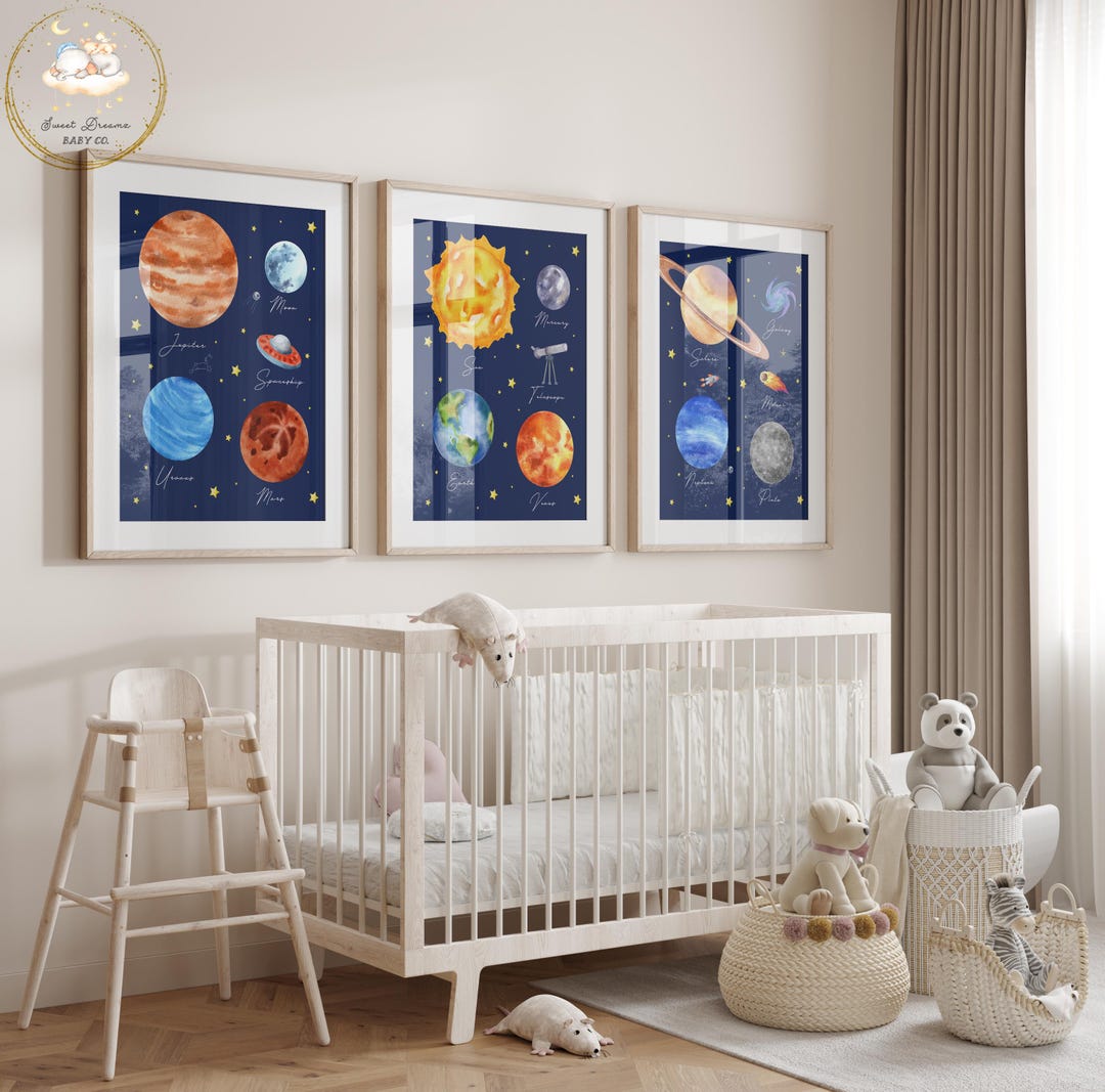 Space Nursery Prints, Set of 3 Prints, Space Nursery Decor, Space Wall ...