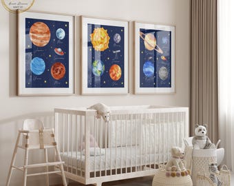Space Nursery Prints, Set of 3 Prints, Space Nursery Decor, Space Wall Art, Space Baby Shower Gift, Navy Wall Art, Baby Boy Nursery Wall Art