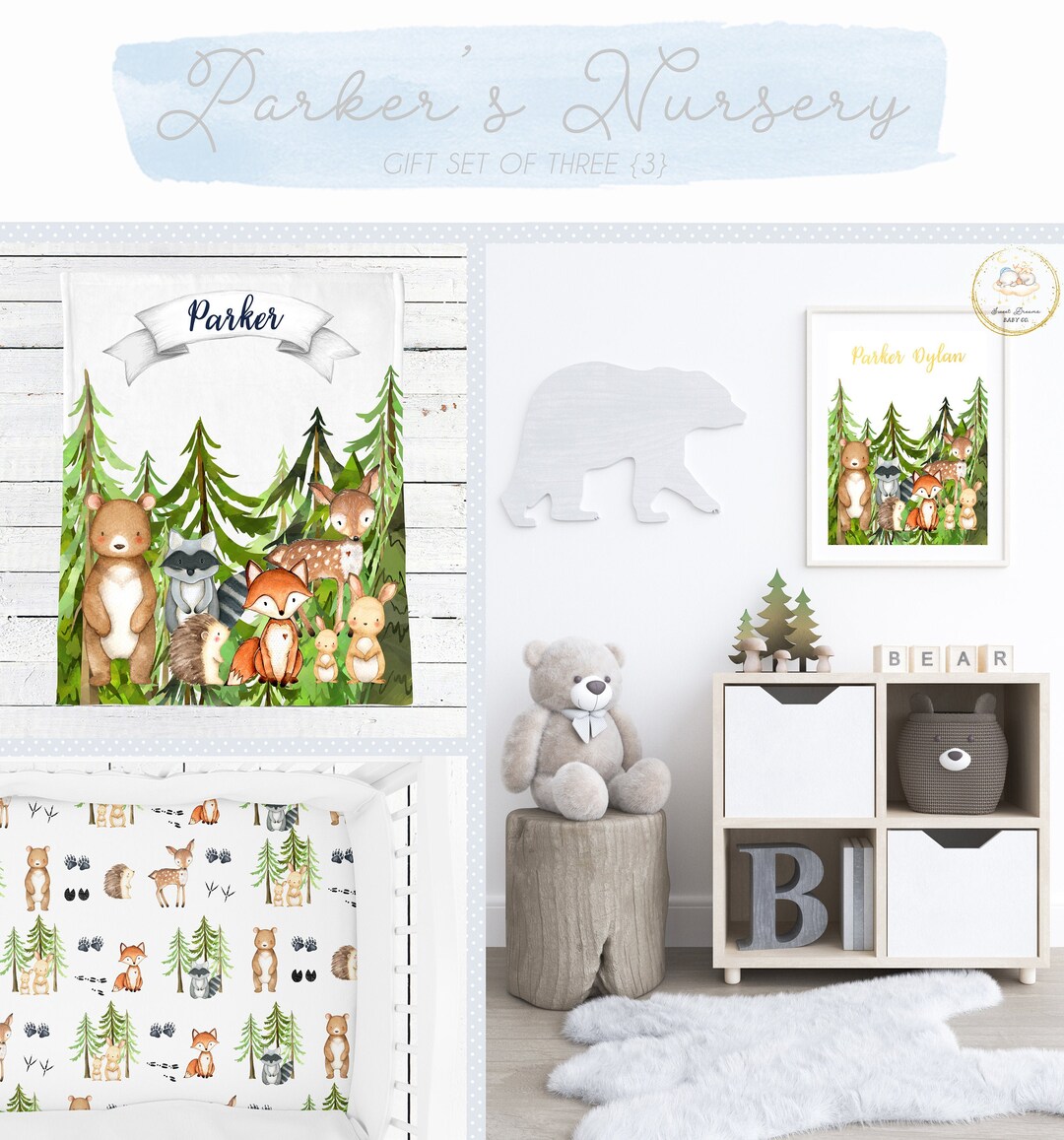 Woodland Crib Bedding Set Boy, Woodland Crib Sheets Boy, Woodland