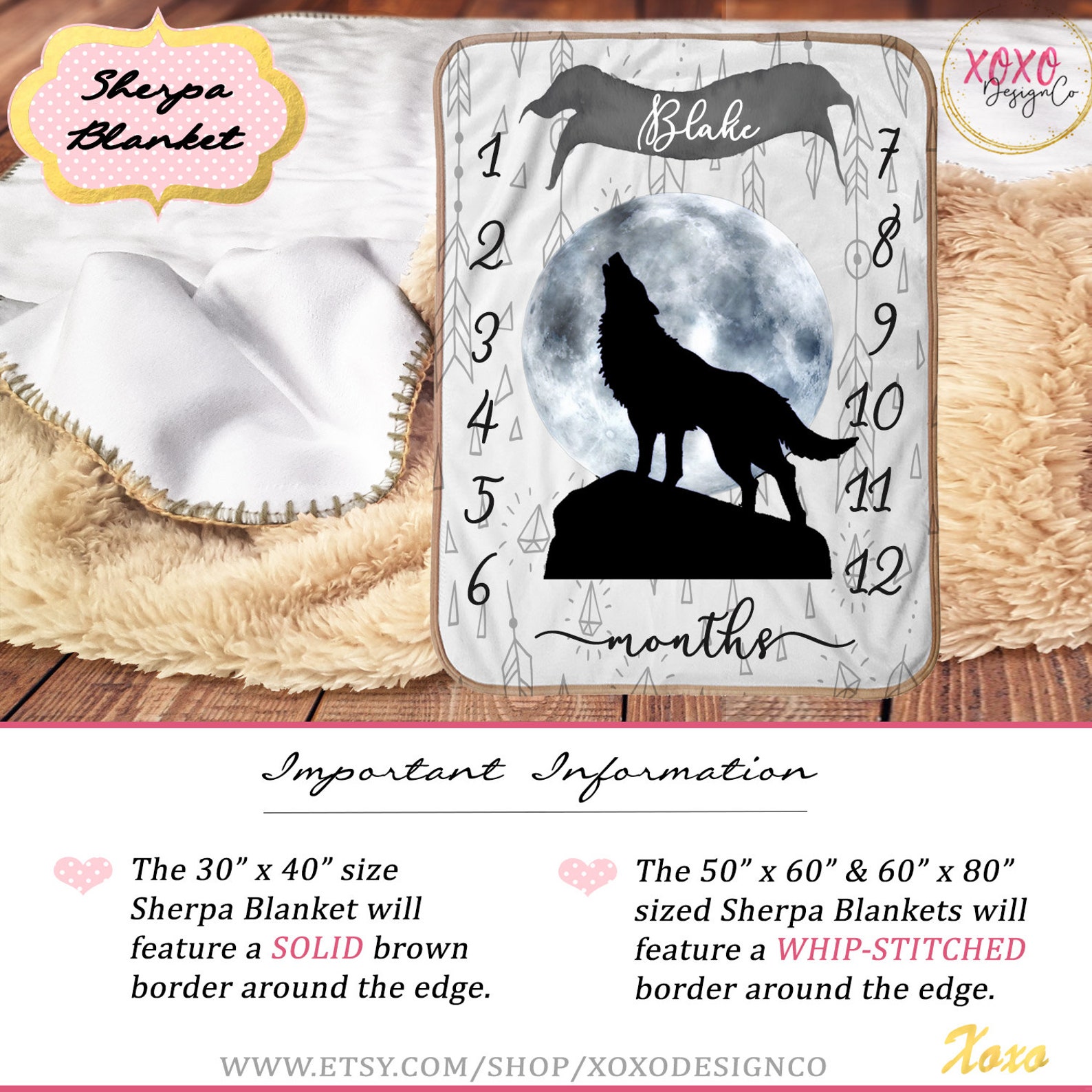 Wolf Baby Blanket Boho Baby Blanket Boy Black and White Baby Etsy