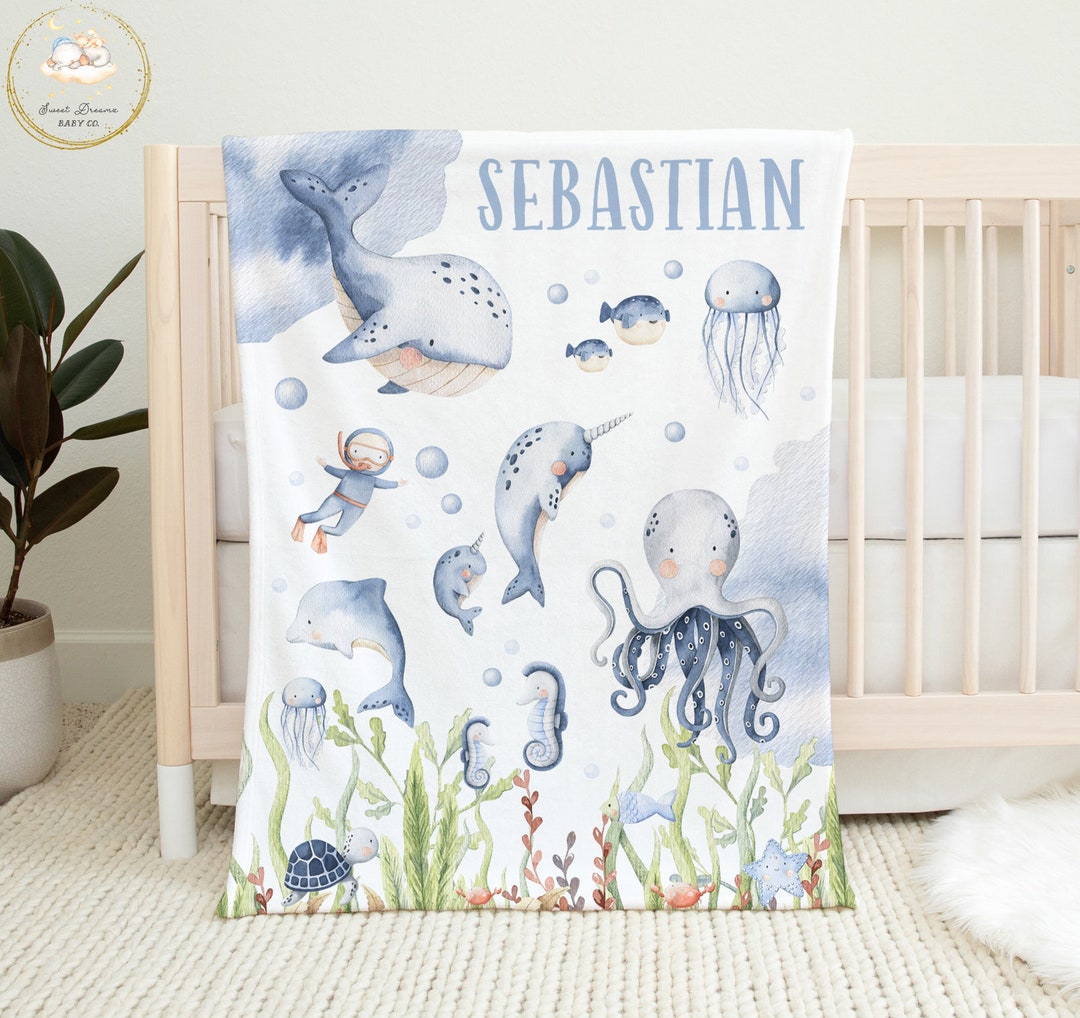 Under the Sea Baby Blanket, Personalized Baby Blanket Boy, Baby Name
