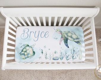 Sea Turtle Crib Sheet, Sea Turtle Nursery, Under The Sea Crib Sheet, Custom Crib Sheet Boy, Ocean Nursery, Ocean Crib Bedding, Baby Boy Crib