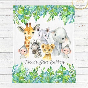 Safari Baby Bedding Boy, Personalized Baby Blanket Boy, Safari Baby Shower Boy, Custom Newborn Blanket, Elephant Zebra Giraffe Rhino Monkey