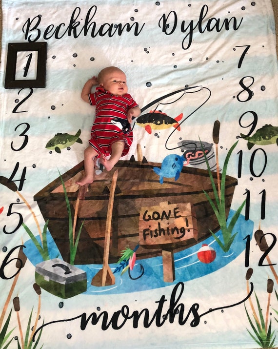 Fishing Baby Blanket Monthly Milestone Blanket Personalized Baby Blanket Custom Fish Baby Blanket Fishing Baby Gift Fishing Baby Shower Etsy
