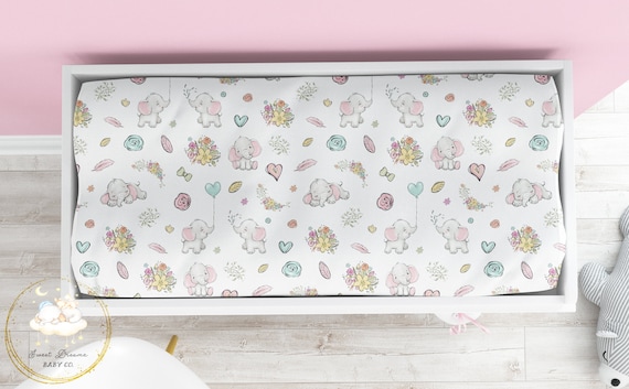 Changing Pad Cover Girl Elephant Changing Table Elephant Baby Shower Gifts Floral Changing Pad Elephant Nursery Floral Nursery Newborn Etsy UK