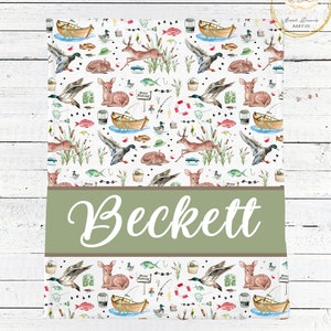 Fishing Baby Blanket, Duck Baby Blanket, Deer Baby Blanket, Personalized Blanket Boy, Woodland Baby Shower Gift Boy, Custom Nursery Bedding