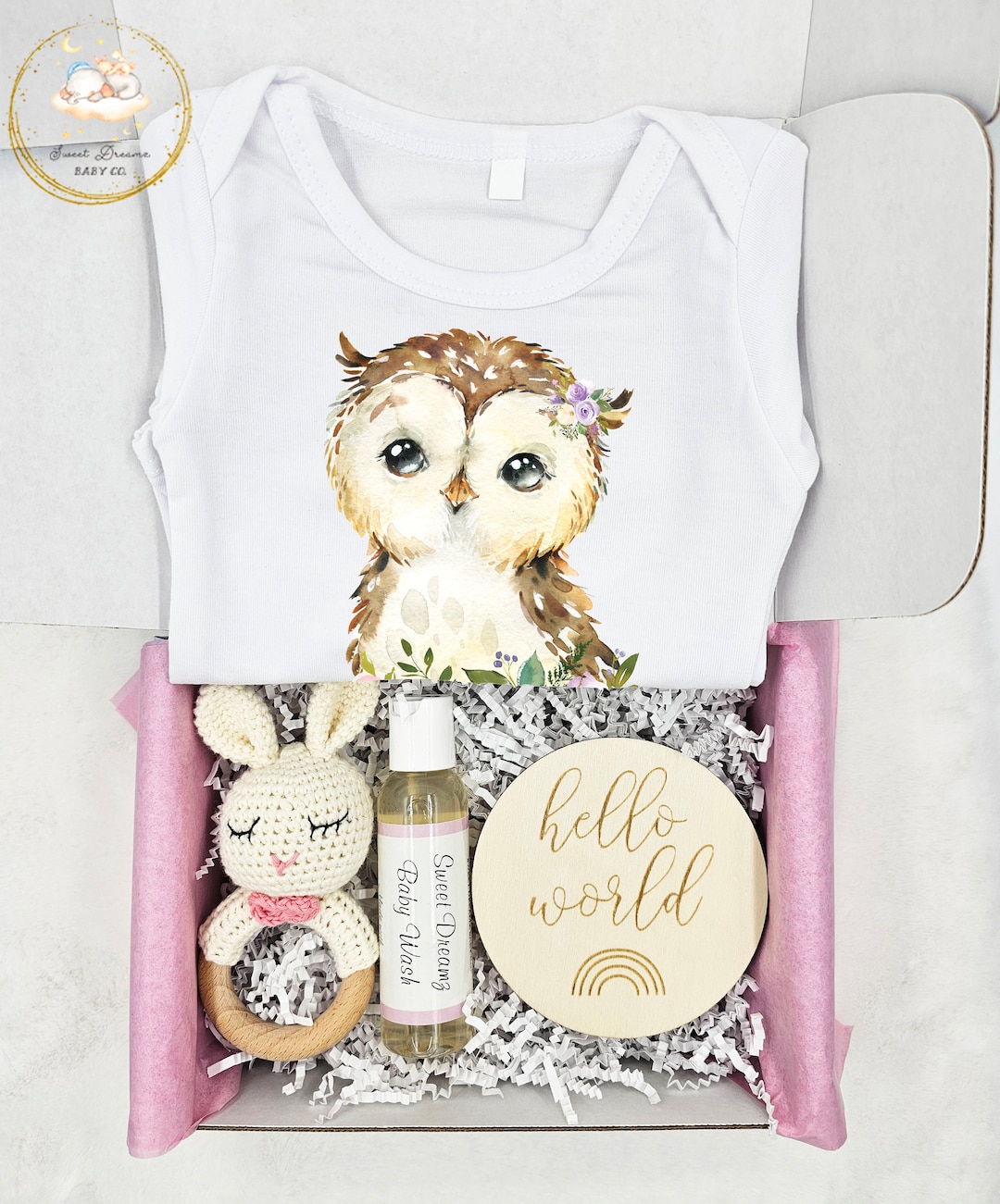 Owl Onesie®, Baby Girl Gift Box, Floral Onesie, Gift Box for Baby Girl, Newborn Gift Set, Owl