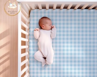 Gingham Crib Sheet Boy, Blue Crib Sheet Boy, Blue Plaid Nursery Bedding, Blue Baby Bedding, Plaid Crib Bedding, Gingham Baby Shower Gift Boy