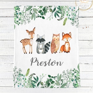 Woodland Baby Blanket Boy, Woodland Crib Bedding Boy, Woodland Animals Baby Shower Gift Boy, Newborn Baby Blanket, Personalized Baby Blanket