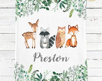 Woodland Baby Blanket Boy, Woodland Crib Bedding Boy, Woodland Animals Baby Shower Gift Boy, Newborn Baby Blanket, Personalized Baby Blanket