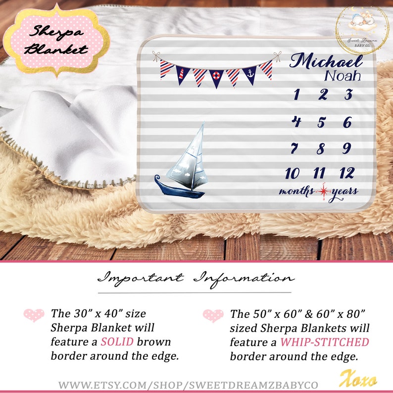Nautical Milestone Baby Blanket / Monthly Milestone Blanket Etsy