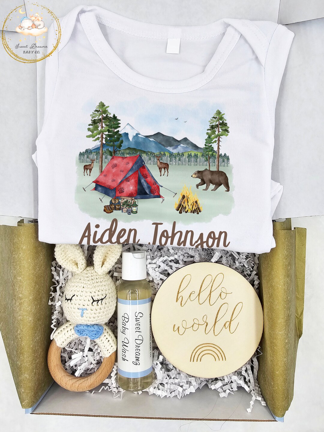 Camping Onesie®, Baby Boy Gift Box, Woodland Baby Onesie, Gift Box for