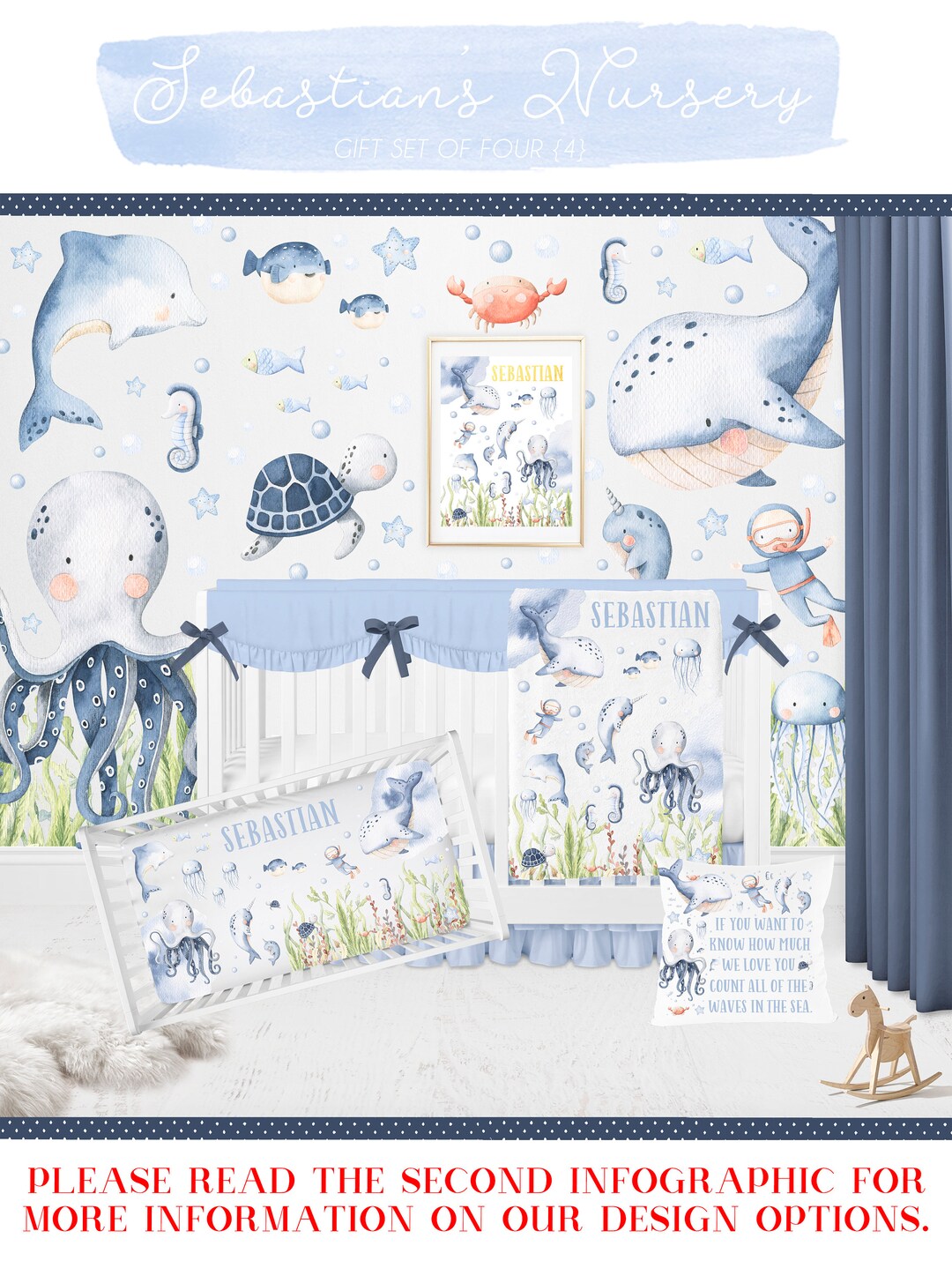 Under the Sea Crib Bedding Set, Baby Boy Crib Bedding Set, Ocean