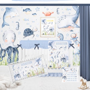 Under The Sea Crib Bedding Set, Baby Boy Crib Bedding Set, Ocean Nursery Bedding, Crib Sheet Boy, Nautical Baby Bedding Set, Blue Crib Set