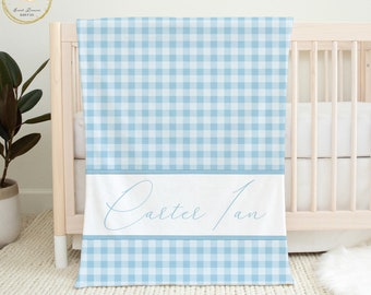 Gingham Baby Blanket Boy, Plaid Baby Blanket, Custom Blue Baby Blanket, Plaid Baby Shower Gift, Plaid Crib Bedding, Gingham Nursery Bedding