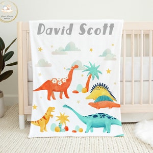 Dinosaur Baby Blanket, Baby Boy Blanket, Neutral Baby Blanket, Dinosaur Crib Bedding, Baby Boy Crib Bedding, Personalized Dinosaur Nursery