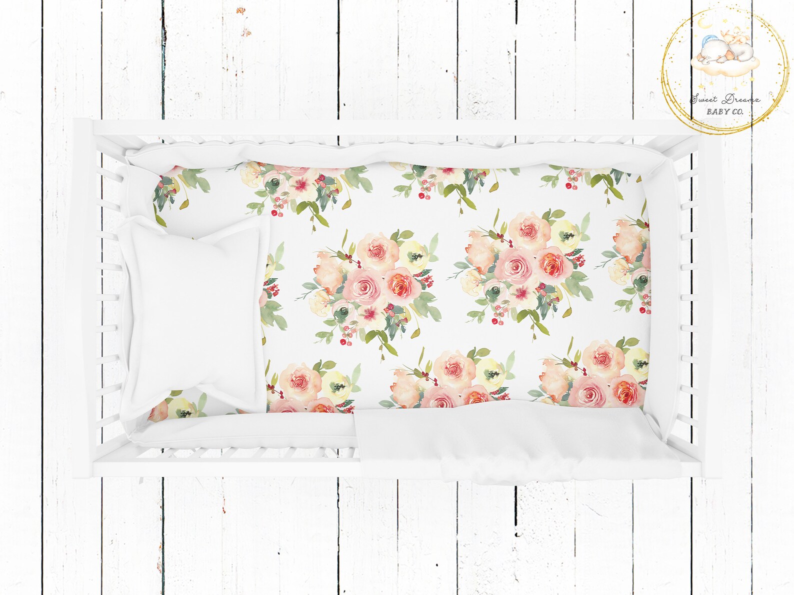 Floral Crib Sheets Girl / Blush Baby Bedding Girl / Vintage Etsy