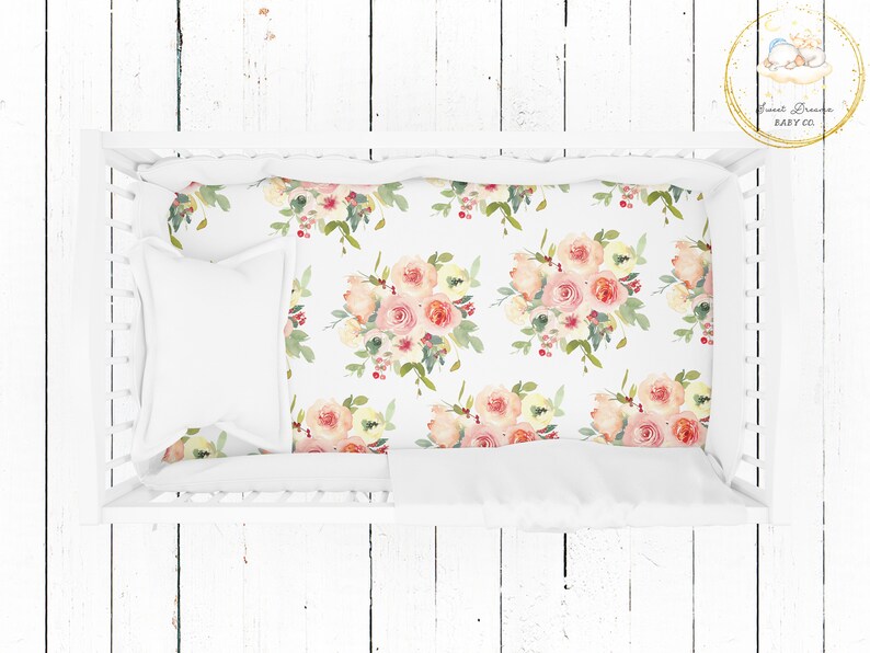 Floral Crib Sheets Girl / Blush Baby Bedding Girl / Vintage Etsy