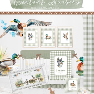 Duck Nursery Prints, Set of 3 Prints, Mallard Duck Nursery Decor, Plaid Wall Art, Duck Baby Shower Gift, Green Wall Art, Baby Boy Nursery imagem 4