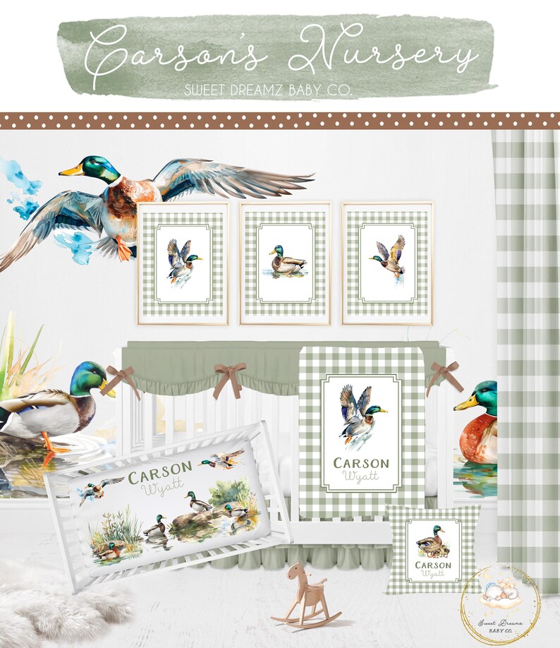 Duck Nursery Prints, Set of 3 Prints, Mallard Duck Nursery Decor, Plaid Wall Art, Duck Baby Shower Gift, Green Wall Art, Baby Boy Nursery imagem 4