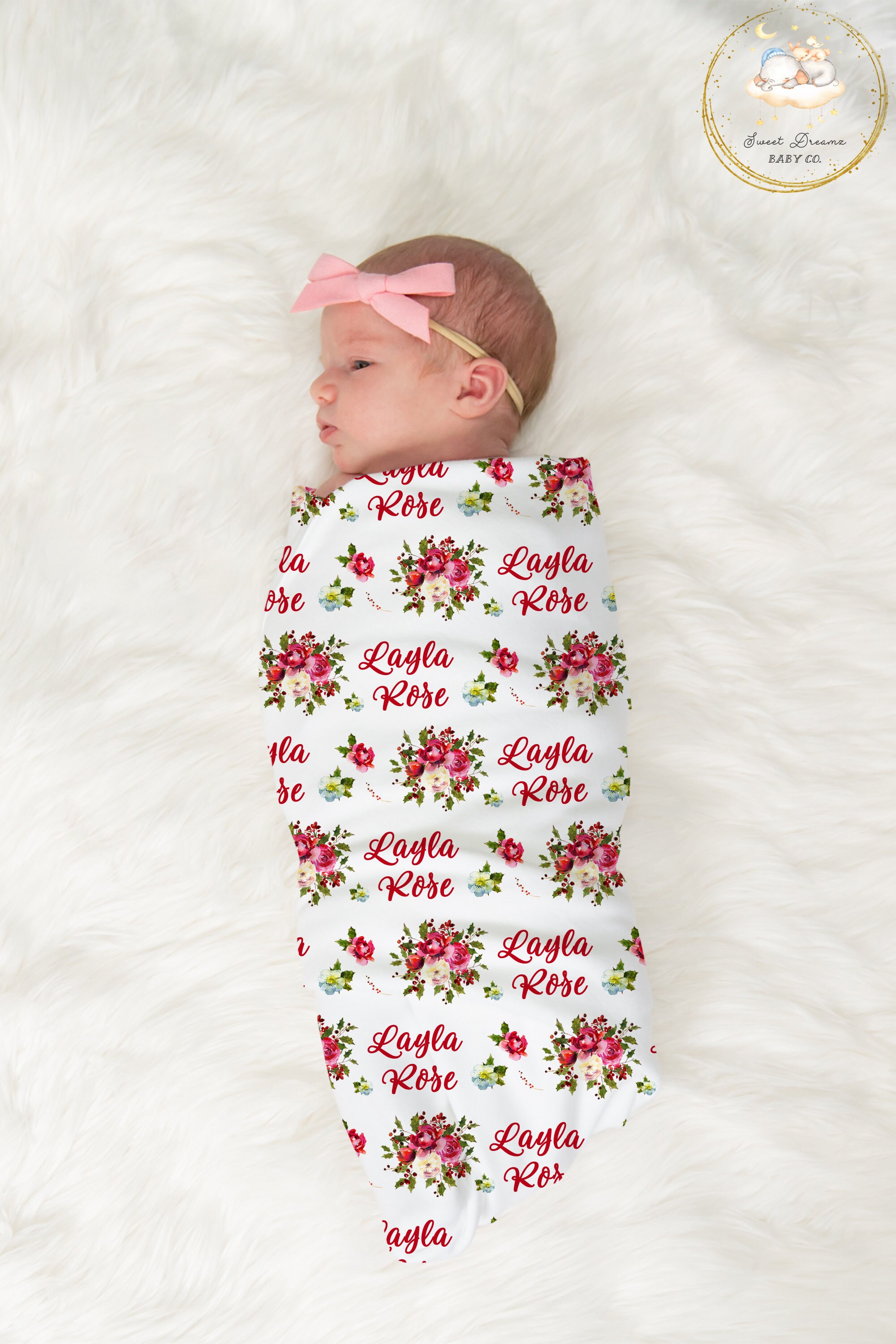 Floral Swaddle Blanket / Christmas Baby Blanket / Personalized Etsy