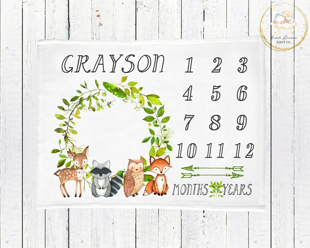 Woodland Milestone Blanket Boy, Monthly Milestone Blanket Boy, Woodland